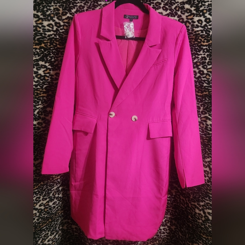 Q2 Pink Blazer Double-Breasted Suit Jacket